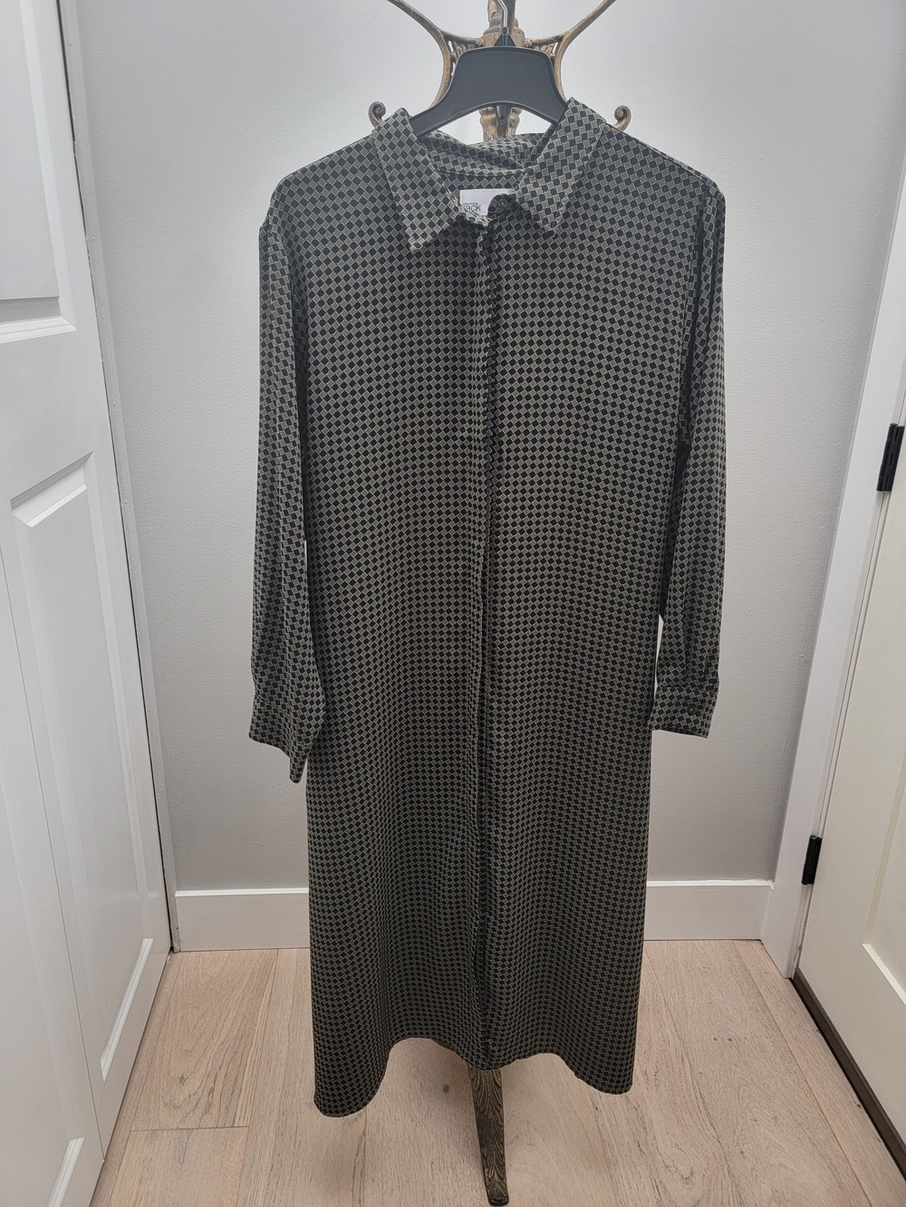 Collar Shirt Dress in Olive Check - Unbranded